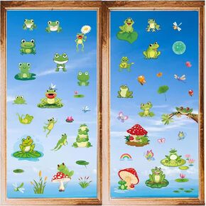 CRASPIRE 8 Sheets Frog Window Decals PVC Self Adhesive Summer Green Lutos Animal Wall Stickers Peel and Stick Waterproof Decor for Fridge Bedroom Living Room Kitchen Store Showcase Dorm Classroom