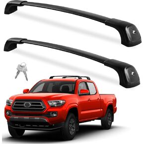 220lbs Lockable Roof Rack Cross Bars Compatible with Toyota Tacoma 2005-2023 Double Cab (Without Side Rails), Heavy Duty Aluminum Black Crossbar Bike Kayak Car (Not for Access Cab)
