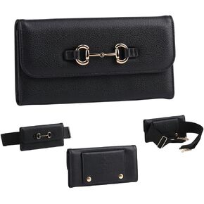 Equestrian Belt and Waist Bag for Phone 2 inch elastic equestrian belt for Women Girls Horse Riders leather belt bag phone holster (Black case and belt with Gold Bit Buckle)