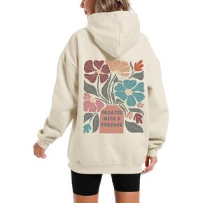 Christian Hoodies for Women Floral Graphic Bible Verse Boho Hoodie Religious Faith Sweatshirts with Sayings Pullover