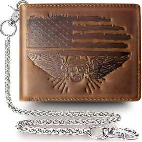 boshiho Men's Wallet With Chain – Distressed Genuine Leather RFID Blocking Biker Wallet with 12 Card Slots & Anti-Theft Chain - Gift for Harley Riders, Dad, Husband (Vintage Cowhide)