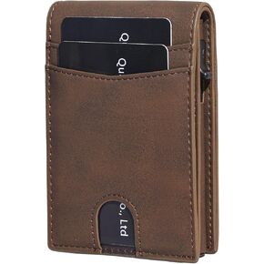 RFID Slim Wallet for Men - Pop Up Card Case with Quick Eject Button, Versatile Mens Wallet with ID window 12 Card Slots Cash Compartment, Brown Front Pocket Wallet (Gift Boxed)
