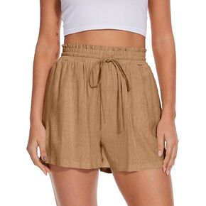 Women's Linen Shorts Wide Leg High Waisted Drawstring Summer Beach Vacation Casual Shorts with Pockets