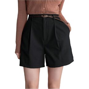 Milumia Women's Pleated Straight Leg Shorts Zipper Fly High Waisted Shorts with Pocket