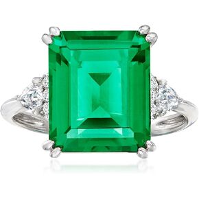 Ross-Simons 6.00 ct. t.w. Simulated Emerald and .19 ct. t.w. CZ Ring in Sterling Silver