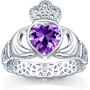 Claddagh Heart Birthstone Rings for Women 925 Sterling Silver Promise Rings for Her Celtic Knot Statement Engagement Wedding Ring Band Irish Jewelry Birthday Gifts Fit Size 5-9