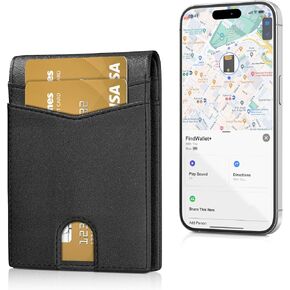 Auskang Gifts for Dad Smart Wallet For Men with Tracker, Works with Apple Find My, Slim Minimalist Leather Wallet For Men, RFID Blocking, Credit Card Holder, Not For Android, Black (Small Grid)