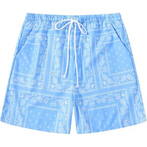 Men's Boho Tribal Paisley Print Drawstring Waist Summer Beach Hawaiian Cool Graphic Shorts with Pockets