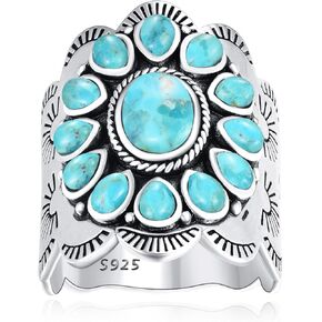 حلقات الفيروز للنساء ، 925 sterling Silver Vintage Ring مع المحار الشوكي الشوكي ، شريط بوهو متعدد الألوان ، حجم 6-10