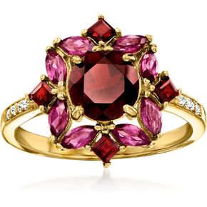 Ross-Simons 1.90 ct. t.w. Garnet and .80 ct. t.w. Rhodolite Garnet Ring With .10 ct. t.w. White Topaz in 18kt Gold Over Sterling