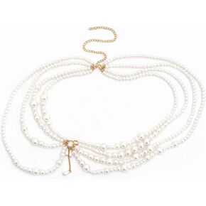 Pearl Layered Waist Body Chains, Trendy White Pearl Belt Dress Pearl Belt Beach Rave Party Club Body Accessories for Women and girls