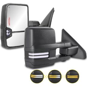 Pair Power Heated Towing Mirrors Compatible with 2002-2008 Dodge Ram 1500/2003-2009 Ram 2500 3500 w/Sequential Turn Signal Running light SideTow Mirror (Black)