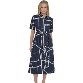 DKNY Women's Short Sleeve Cotton Poplin Collared Shirtdress