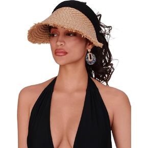 Empty top Straw hat Womens Sun Visor Hat Straw Sun Visors for Women Summer Packable Ponytail Beach Hats for Women Travel