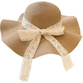 Verdusa Women's Wide Brim Foldable Straw Sun Hat Lace Bow Vacation Beach Hat