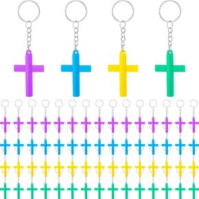 Cross Keychain Bulk First Communion Ornament Colorful Cross Keychain for Women DIY Necklace Bracelet First Communion Holiday Party Decor