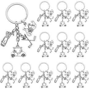 12Pcs Metal Golf Keychain Unisex Sport Keyrings Golf Club Golf Cart Golf Bag I Love Golf Charm Key Holder for Women Men Gift or Sports Party Decorations