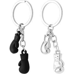 Zinc Alloy Boxing Keychains Set of 2 PCS(Black Silver) Metal Boxing Glove Keyrings Multi Key Holder