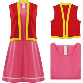 زي Toadette Women Mushroom Cosplay Toadstool Pink Dress مع ملابس هالوين سترة
