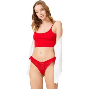 cottonhill Sexy Satin Panties for Women- Ruffle Trim Underwear- Low Rise Thong- Cheeky Frilly Panties - Lingerie Panties
