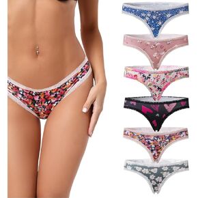 6-Pack Sexy Lace-Trimmed Women's Low-Rise Panties - Floral Print Design, Breathable & Stylish Underwear