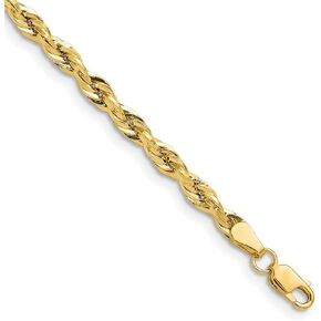 JewelryWeb 10K الذهب الأصفر 3.5 مم نصف سوار سلسلة حبل الحبل الصلب