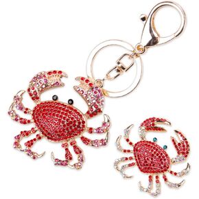 2Pcs Rhinestone Crab Keychain Key Ring Sparkling Crystal Crab Pendant Charm Creative Marine Animal Keychain Set