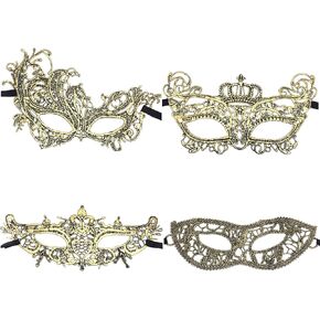 4pcs أقنعة تنكر للنساء eyemasks البندقية الدانتيل للحفلات القوطية كرنفال الذهب ماردي غرا أقنعة