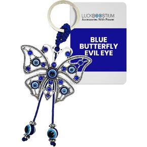 LUCKBOOSTIUM Evil Eye Keychain for Women - Blue Butterfly Charm with Rhinestones, Purse Accessory, Bag Decoration, Rearview Mirror Ornament, Home Décor, Car Hanging Accessory, Spiritual Gift