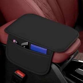 Car Center Console Cover, Leather Memory Foam Armrest Cover Cushion with 2 Storage Bags, Universal Car Armrest Seat Box Pad Car Interior Accessories Protector for Most Vehicle (Black)