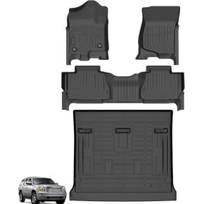 Floor Mats for 2007-2014 Chevrolet Tahoe & GMC Yukon Bench (NOT fit Yukon XL), Custom Fit TPE All Weather Protection Floor Liners for Chevy Tahoe Floor Mats, Non-Slip Waterproof Cargo Liner