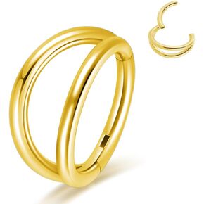 Titanium Double Hoop Hinged Piercing Nose Rings 18G 16G 6mm 8mm 10mm for Nostril Septum Cartilage Helix Daith Tragus Rook Conch Lip Ear Lobe Piercings Silver-Gold-Black-Rose Gold