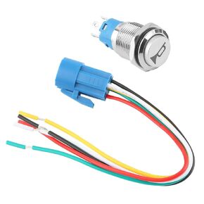 16mm Speaker Horn Momentary Push Button Switch, 12V Horn Button Switch with Wire Socket Plug Self-Locking, Blue LED Light Metal Switch for Automotive Car Marine Boat Train