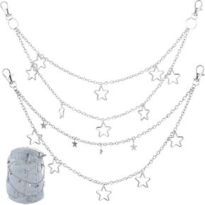 2Pcs Hip Hop Pants Chain Trousers Chain Goth Jean Star Punk Pocket Accessory for Women Layered Acrylic Keychains Cute Rock Belt Wallet for Men Waist Body Accessories for Girls Boys