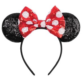 Sequin Mouse Ears，Black and Red Polka Dot Mouse Ear Headband for Holiday or Amusement Park Accessories，Princess Dress Up Hair Accessory