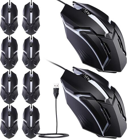 Sratte 30 Pack Black USB Wired Mouse Bulk 1200 DPI RGB Optical Computer Mouse 3 Button 7 Color LED Backlit Gaming Mouse Wired Office Mouse Ergonomic USB Computer Mouse for Desktop Laptop Gamer in Saudi Arabia