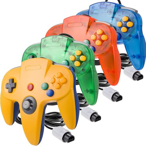 4 Pack 64 Controller, iNNEXT Wired Game pad Joystick [3D Analog Stick] for 64 - Plug & Play (Non PC USB Version) (Black/Grey/Red/Blue) in Kuwait