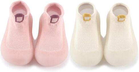 2 Pairs Baby Sock Shoes Boys Girls Non Slip Soft Rubber Sole Slippers Toddler First Walking Shoes Infant Babys Slip-on Sneakers in Kuwait