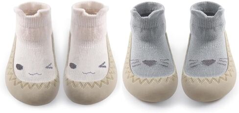 2 Pairs Baby Sock Shoes Boys Girls Non Slip Soft Rubber Sole Slippers Toddler First Walking Shoes Infant Babys Slip-on Sneakers in Kuwait