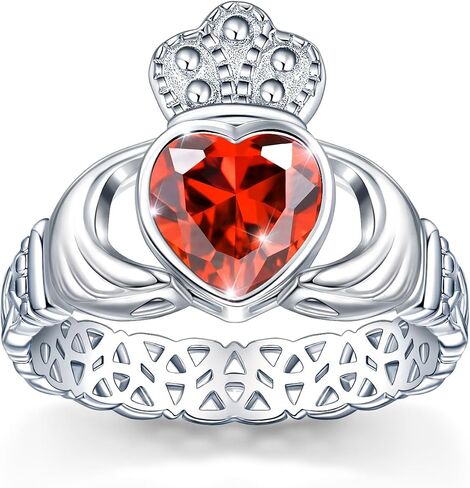 Claddagh Heart Birthstone Rings for Women 925 Sterling Silver Promise Rings for Her Celtic Knot Statement Engagement Wedding Ring Band Irish Jewelry Birthday Gifts Fit Size 5-9 in Saudi Arabia