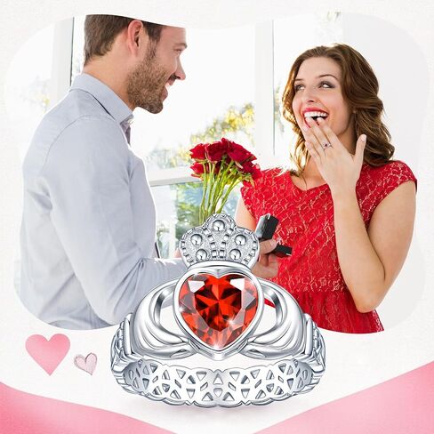 Claddagh Heart Birthstone Rings for Women 925 Sterling Silver Promise Rings for Her Celtic Knot Statement Engagement Wedding Ring Band Irish Jewelry Birthday Gifts Fit Size 5-9 in Saudi Arabia