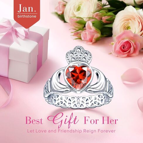 Claddagh Heart Birthstone Rings for Women 925 Sterling Silver Promise Rings for Her Celtic Knot Statement Engagement Wedding Ring Band Irish Jewelry Birthday Gifts Fit Size 5-9 in Saudi Arabia