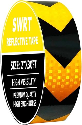 SWRT 2 Inch X 160 FT Reflective Tape Outdoor Waterproof Black & Yellow Reflective Tape Heavy Duty Strong Adhesive Hazard Caution Safety Warning Tape Reflector Conspicuity Tape for Trailer in Saudi Arabia