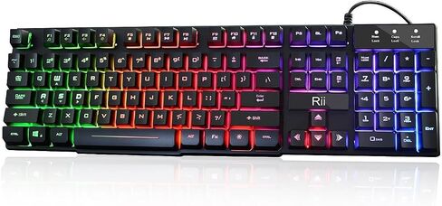 Rii RK100+ Multiple Color Rainbow LED Backlit Large Size USB Wired Mechanical Feeling Multimedia PC Gaming Keyboard,Office Keyboard for Working or Primer Gaming,Office Device in Saudi Arabia