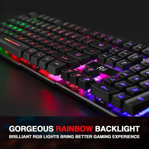 Rii RK100+ Multiple Color Rainbow LED Backlit Large Size USB Wired Mechanical Feeling Multimedia PC Gaming Keyboard,Office Keyboard for Working or Primer Gaming,Office Device in Saudi Arabia