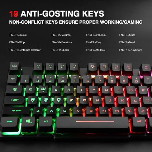 Rii RK100+ Multiple Color Rainbow LED Backlit Large Size USB Wired Mechanical Feeling Multimedia PC Gaming Keyboard,Office Keyboard for Working or Primer Gaming,Office Device in Saudi Arabia