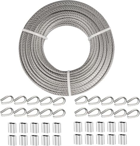 TooTaci 1/4" Stainless Steel Cable,5M Steel Wire Rope 7x19 Strands Core,Zipline Cable Kit Heavy Duty,1/4 Steel Cable with Rope Clamp,Steel Thimbles,for Outdoor Pulley Cable,Yards Zip line Cable in Kuwait