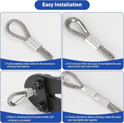 TooTaci 1/4" Stainless Steel Cable,5M Steel Wire Rope 7x19 Strands Core,Zipline Cable Kit Heavy Duty,1/4 Steel Cable with Rope Clamp,Steel Thimbles,for Outdoor Pulley Cable,Yards Zip line Cable in Kuwait