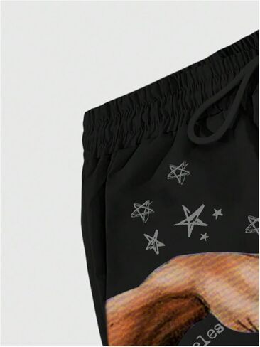 Men's Renaissance Graphic Track Shorts Start Print Y2K Drawstring Waist Drippy Shorts in Saudi Arabia