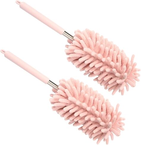 2PCS Car Interior Duster, Soft Chenille Detailing Brush with Extension Pole, Washable Long Handle Cleaning Duster Tool for Auto Dash Vent Window, Universal Home Car Cleaning Supplies (Pink) in Saudi Arabia